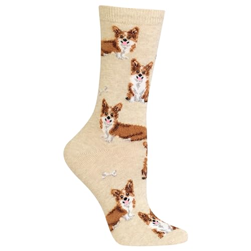 Hot Sox Damen Fun Dog Lovers Crew 1 Pair Pack-Cool & Cute Wordplay Novelty Fashion Gifts Lässige Socke, Corgi (Natural Melange), 36.5-43 EU von Hot Sox