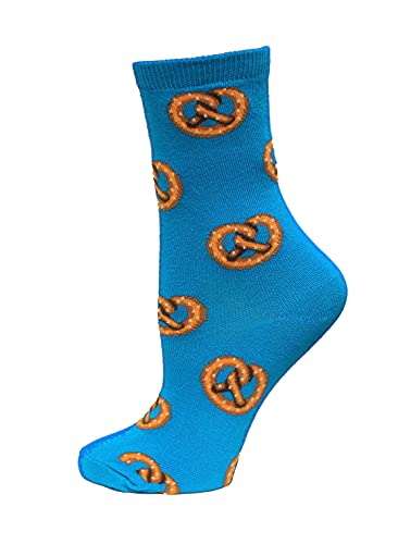 Hot Sox Lustige Socken für Kinder mit Essen und Trinken, 1 Paar, cooles und niedliches lässiges Geschenk für Jungen und Mädchen, Brezeln (Türkis), Small-Medium von Hot Sox