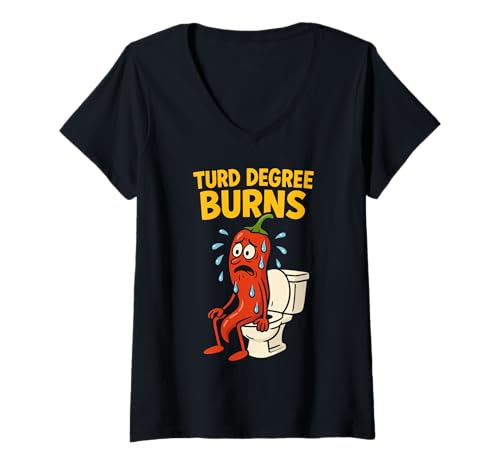 Damen Funny Hot Chili Pepper Spicy Food Turd Poo Pun Toilet Humor T-Shirt mit V-Ausschnitt Damen Funny Hot Chili Pepper Spicy Food Turd Poo Pun Toilet Humor T-Shirt mit V-Ausschnitt von Hot Spice Challenge Merch Meme Tees And Stuff