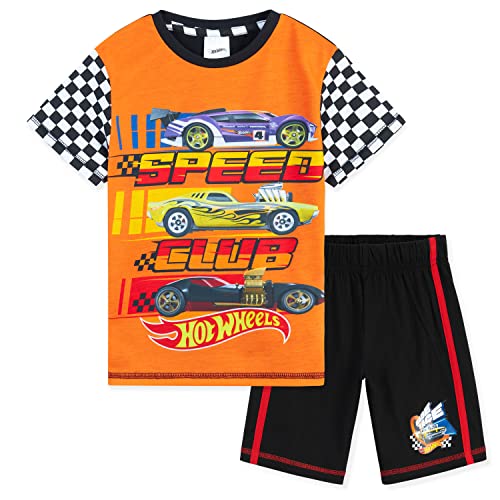 Hot Wheels Schlafanzug Jungen Kurz Kinder Pyjama Set aus Baumwolle Trendige Schlafanzüge für Jungen Kurzarm Shorty Kurzer Schlafanzug Truck Motiv 3-8 Jahre (Orange/Schwarz, 3-4 Jahre) von Hot Wheels