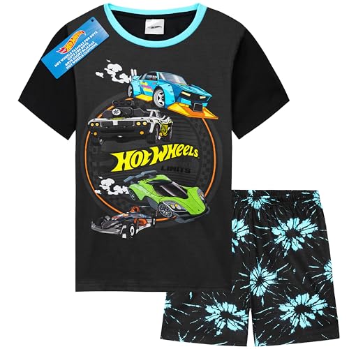 Hot Wheels Schlafanzug Kinder Jungen Kurz 2 Teiliges Pyjama Set Loungewear Bequemer Sommer Nachtwäsche Auto Geschenk (4-5 Jahre, Schwarz) von Hot Wheels