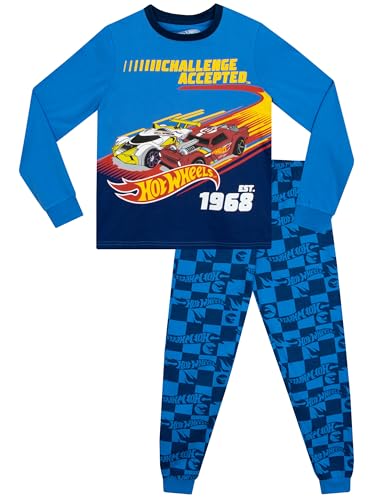 Hot Wheels Schlafanzug | Rennauto Schlafanzug Jungen | Langarm Pyjama Jungen | Blau | 146 von Hot Wheels