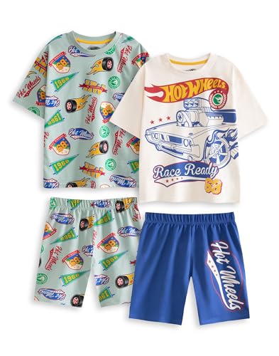 Hot Wheels Wheels Retro Badges Mehrfarbiges Kurzarm-Pyjama-Set mit kurzem Bein | Jungen-Nachtwäsche | 2er-Pack Pyjama-Sets mit Autos und Logos Merch – 3–4 Jahre von Hot Wheels