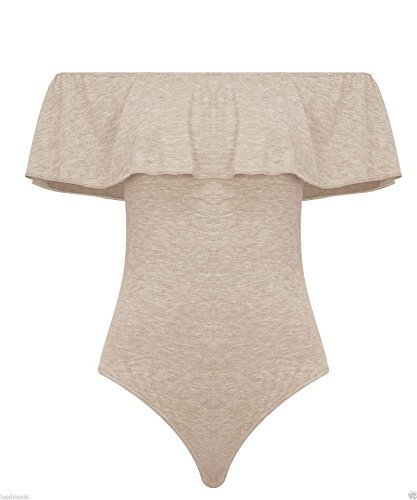 Hot-fashion Damen Bardot Schulterfrei, ärmellos, Rüschen-Body, 36-40 (Nude, UK12) von Hot-fashion