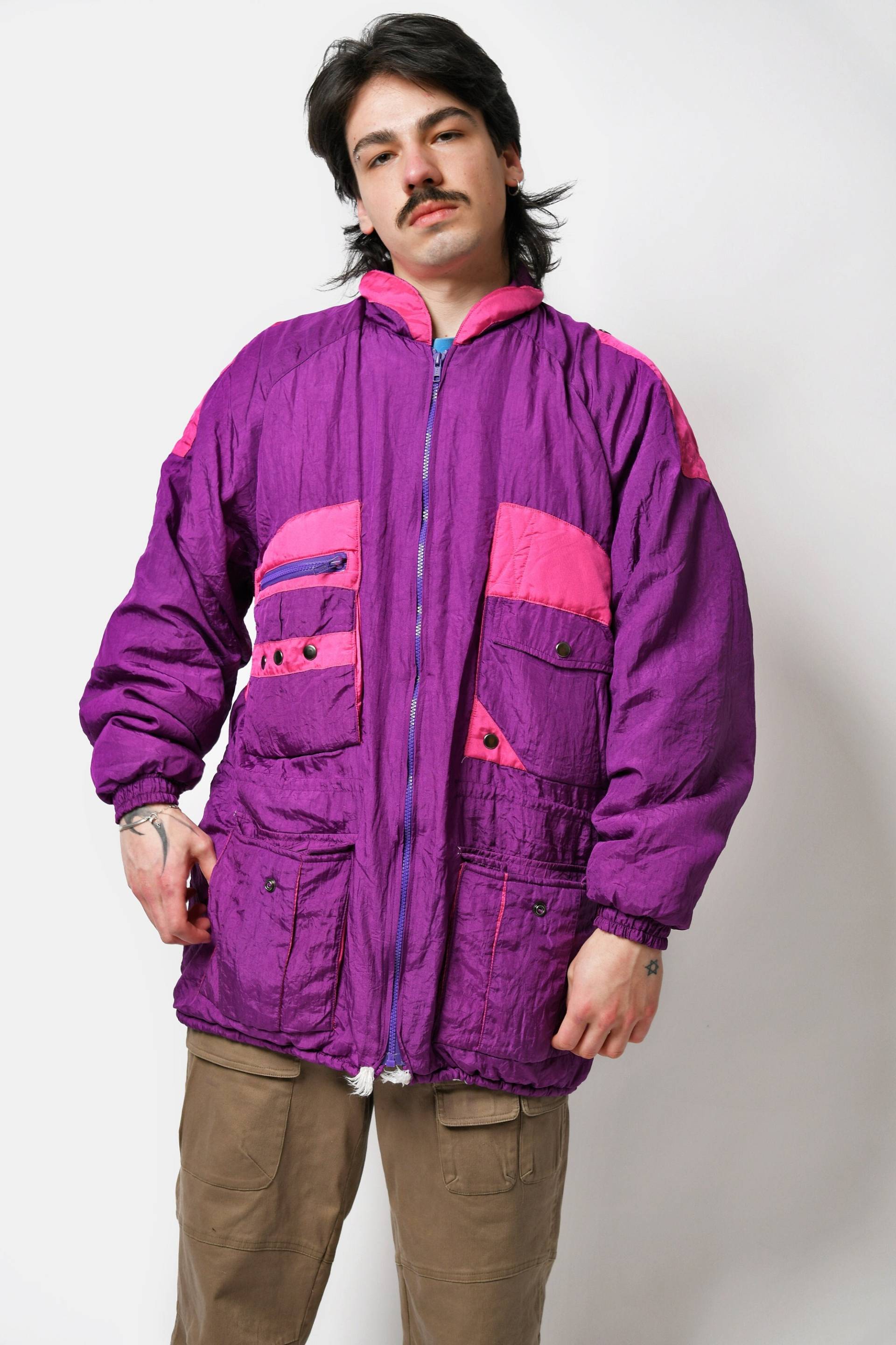 Retro 90Er Jahre Sport Parka Mantel in Lila Farbe Herren | Vintage 80Er Shell Windbreaker Nylon Jacke Für Größe L/xl von HotMilkVintageCom