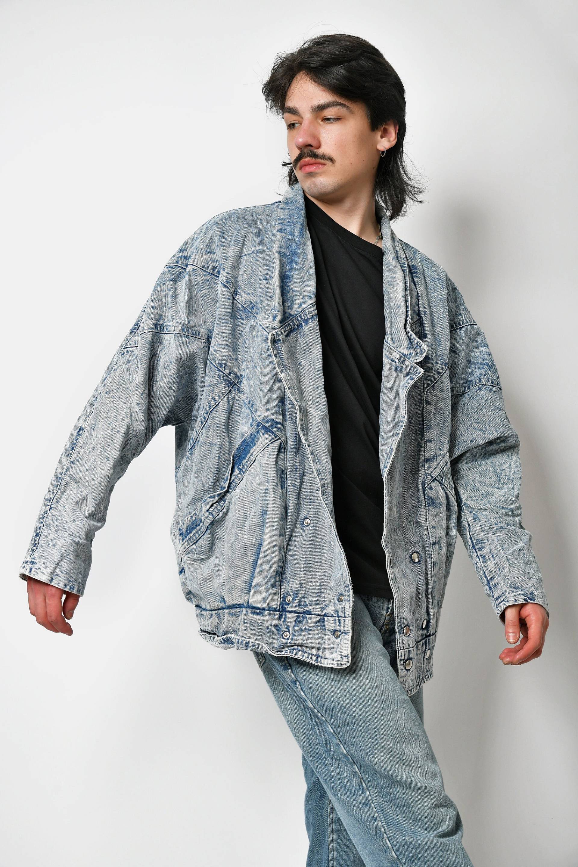 Warme Vintage Schwere Jeansjacke Herren | Säuregebleichtes Stone Washed Jeans Hipster Old School 80Er 1980Er Ära Mantel Oberbekleidung M/L Größe von HotMilkVintageCom