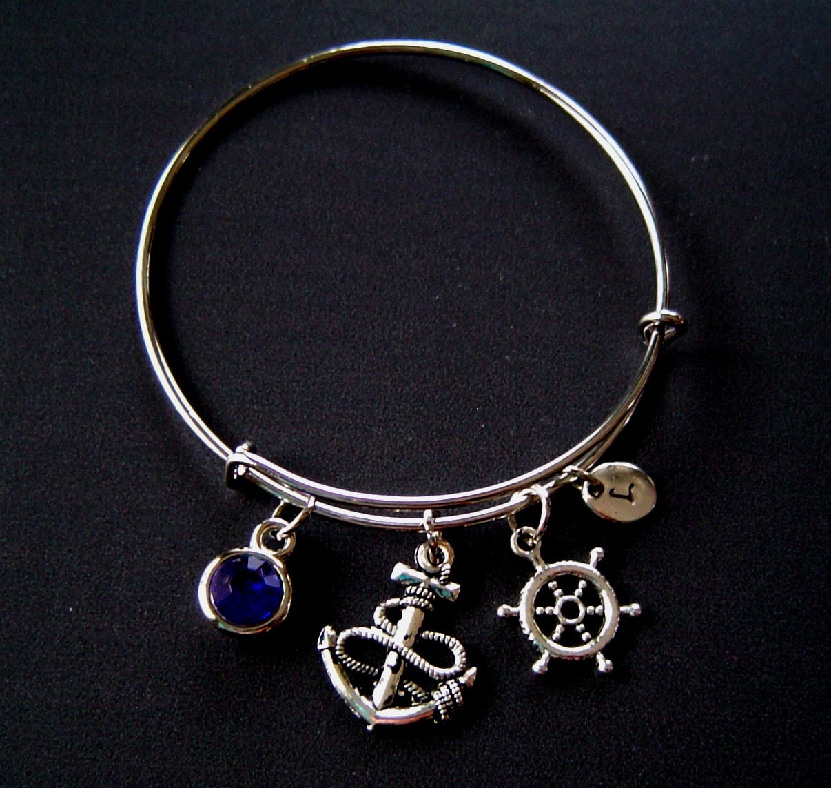 3D Anker Und Ruder Personalisierte Erweiterbar Armreif Armband Von Hand Gestempelt Erste Geburtsstein, Silber Ruder-Charme von HotMixJewelry