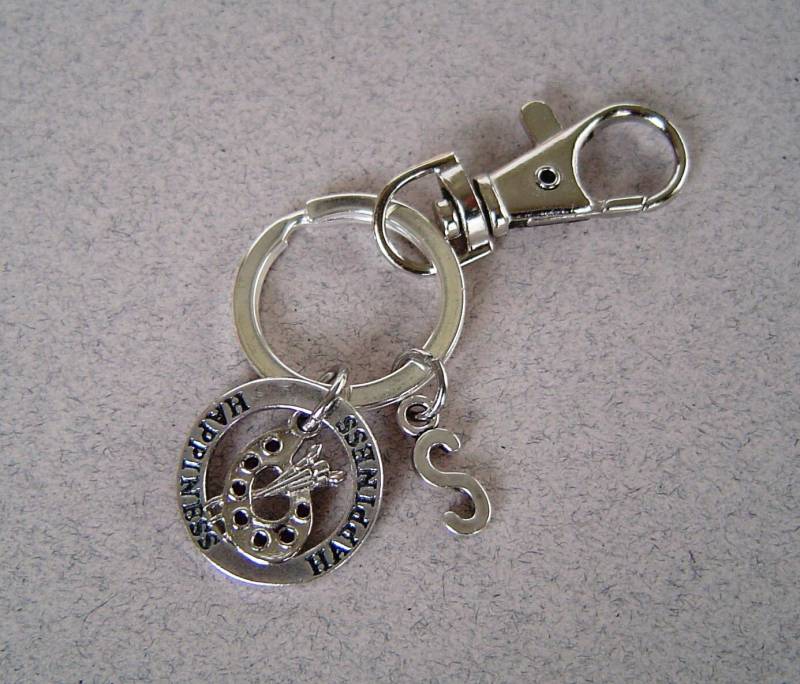 Antik Silber Palette Glück Personalisierte Schlüsselanhänger Mit Anfänglichen Karabinerverschluss Drehbar Für Künstler; Ich Bin Maler, Künstler von HotMixJewelry