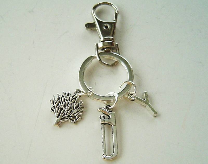 Antik Silber Sah, Dass Baum Keychain Initial Karabinerverschluss Drehbar Für Dad Boy Personifiziert; Sah, Gesehen Haben, Ich Bin Eine Clevere von HotMixJewelry