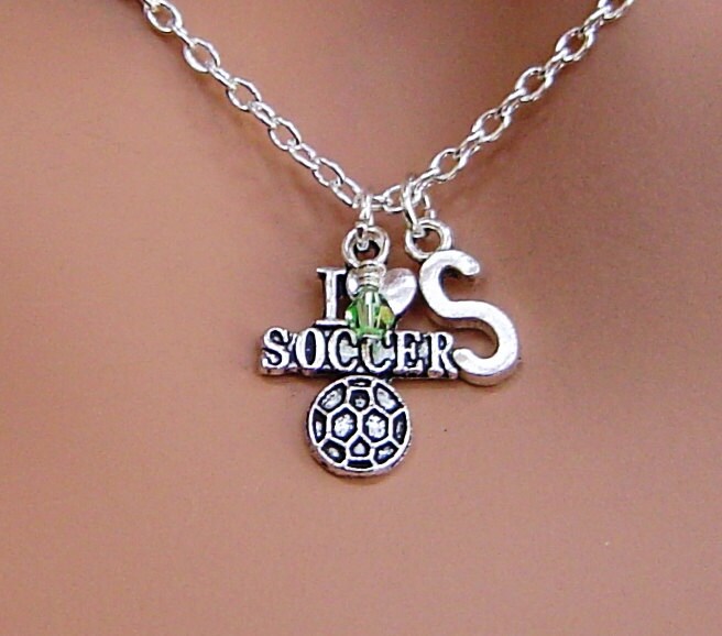 Antike, Personalisierte Silberkette Mit Initiale Und Birthstone, "Ich Liebe Fußball" Halskette; Beste Kette Geburtstagsgeschenk von HotMixJewelry