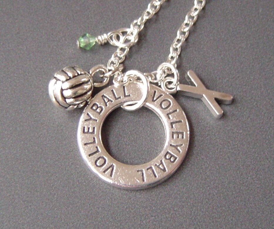 Antike 925 Silber Halskette, Volley Ball Und Ball, Personalisierte Halskette Mit Anfangsgeburtsstein von HotMixJewelry