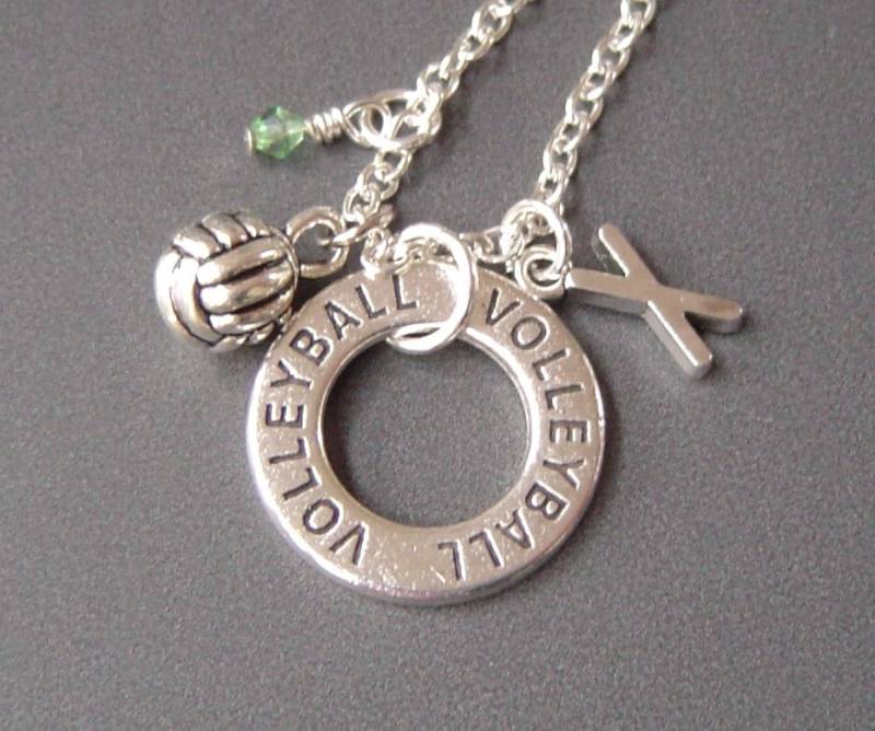 Antike 925 Silber Halskette, Volley Ball Und Ball, Personalisierte Halskette Mit Anfangsgeburtsstein von HotMixJewelry