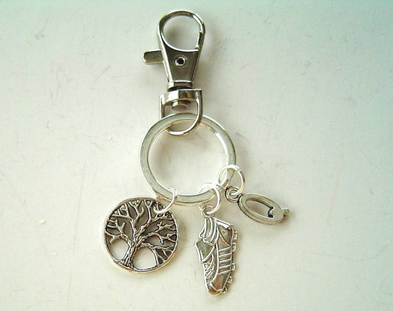 Antikes Silber Fußball Schuh Leben Baum Charms, Personalisierte Schlüsselanhänger Mit Initial, Karabinerverschluss Drehbar; Beste von HotMixJewelry