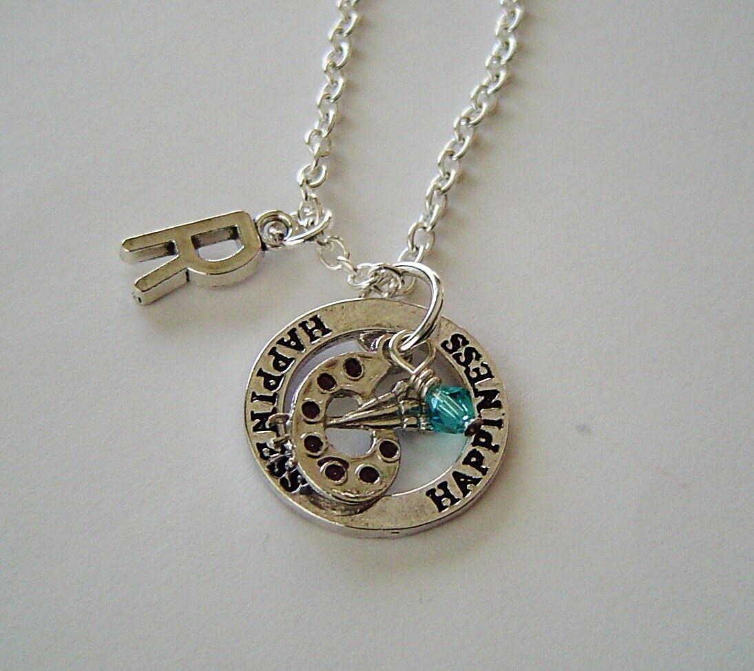Antikes Silber Palette Glück Charm Halskette, Personalisierte Antik Birthstone Initial; Ich Bin Maler, Künstler von HotMixJewelry