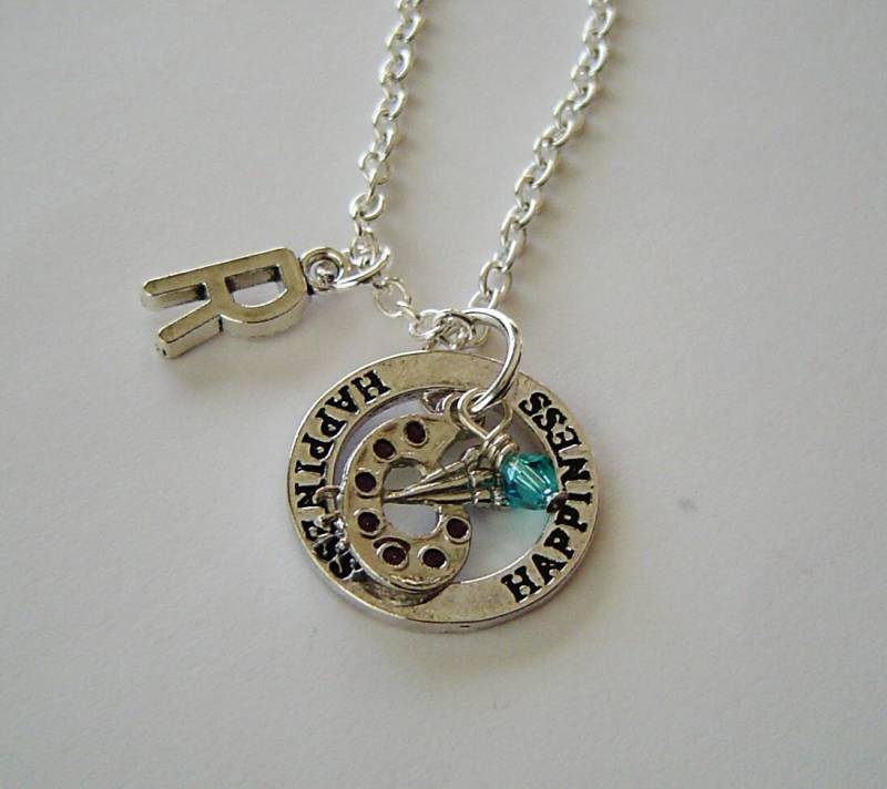 Antikes Silber Palette Glück Charm Halskette, Personalisierte Antik Birthstone Initial; Ich Bin Maler, Künstler von HotMixJewelry