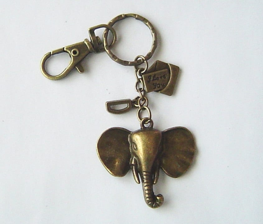 Bronze Elefant Und Ich Liebe Dich Schreiben Charms, Personalisierte Schlüsselanhänger Mit Initiale Karabinerverschluss Drehbar; Freund Vatertags von HotMixJewelry