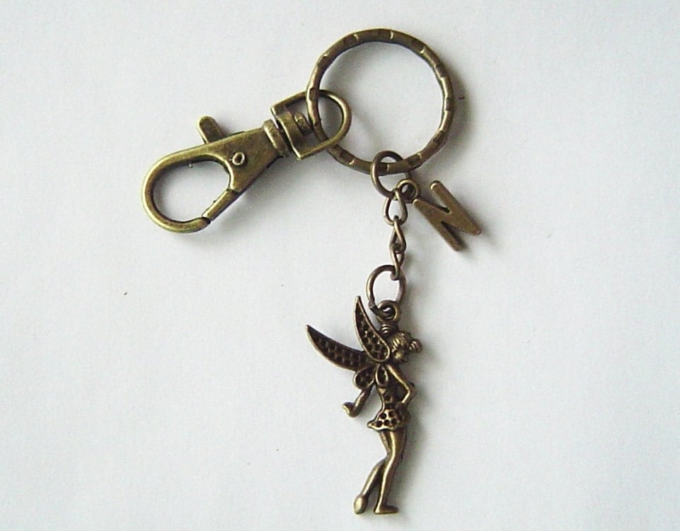 Bronze Flower Fairy Mit Flügel Charm, Personalisierte Schlüsselanhänger Initiale Und Karabinerverschluss Drehbar; Valentinstag Geburtstag Geschenk von HotMixJewelry