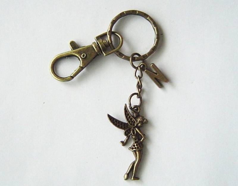 Bronze Flower Fairy Mit Flügel Charm, Personalisierte Schlüsselanhänger Initiale Und Karabinerverschluss Drehbar; Valentinstag Geburtstag Geschenk von HotMixJewelry