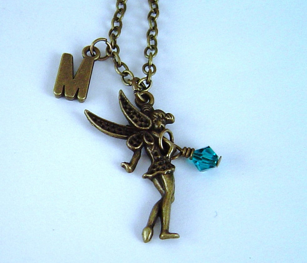 Bronze Flower Fairy Mit Flügel Charms Anfänglichen Birthstone, Personalisierte Halskette Necklace Geschenk Valentinstag Oder Geburtstag-Halskette von HotMixJewelry