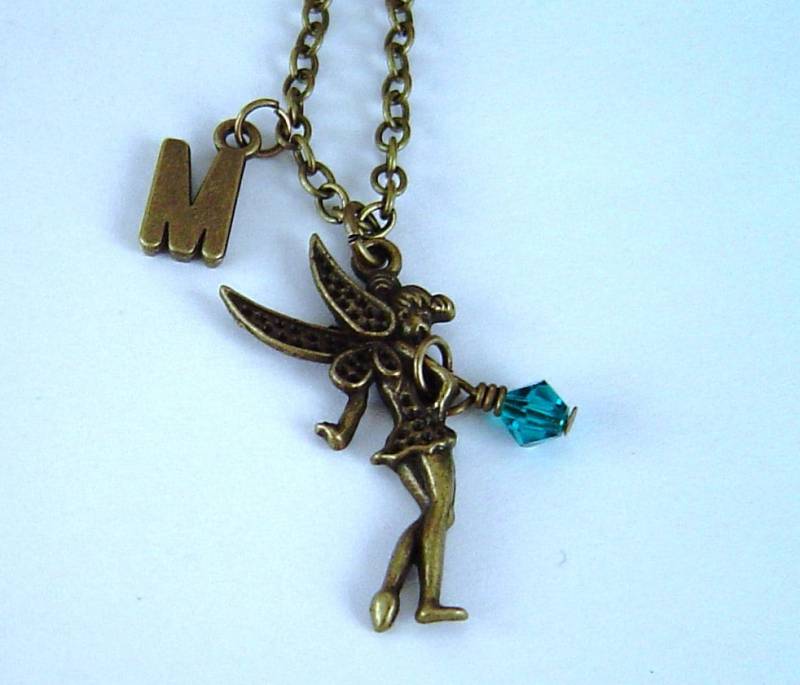 Bronze Flower Fairy Mit Flügel Charms Anfänglichen Birthstone, Personalisierte Halskette Necklace Geschenk Valentinstag Oder Geburtstag-Halskette von HotMixJewelry