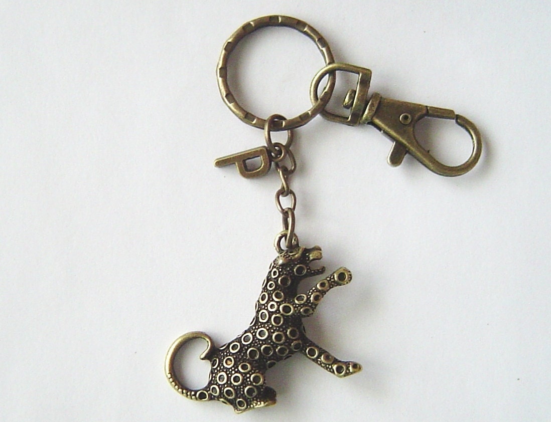 Bronze Leopard Charme, Personalisierte Schlüsselanhänger Mit Initiale Und Karabinerverschluss Drehbar; Valentinstag Geburtstag Geschenk von HotMixJewelry