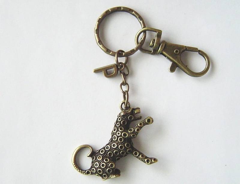 Bronze Leopard Charme, Personalisierte Schlüsselanhänger Mit Initiale Und Karabinerverschluss Drehbar; Valentinstag Geburtstag Geschenk von HotMixJewelry