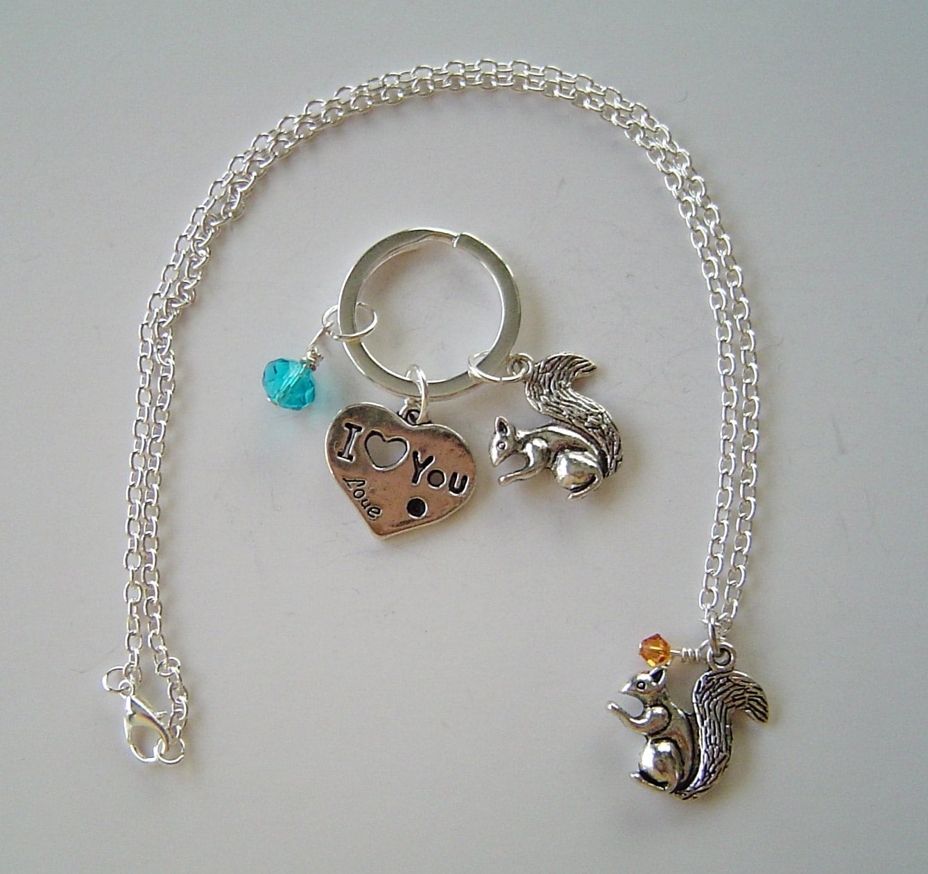 Ein Paar Personalisierte Schlüsselbund Und Halskette, Eichhörnchen Ich Liebe Dich Herz Mit Birthstones, Valentines Day Halskette Geburtstag von HotMixJewelry