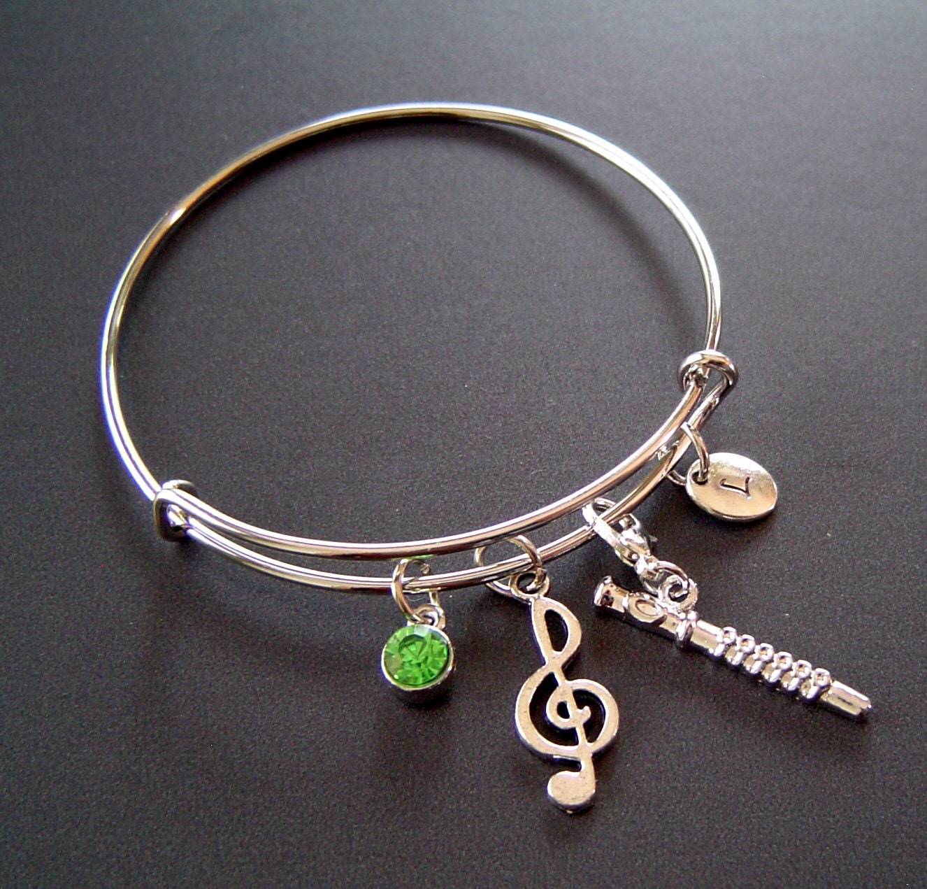 Flöte Musiknote Personalisierte Erweiterbar Armreif Hand Gestempelt Anfang Birthstone, Silber Charme, Musik von HotMixJewelry
