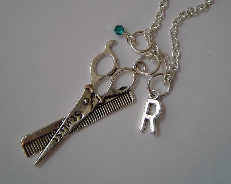 Friseur Charm Halskette, Personalisierte Antik Silber Wachs Birthstone Aus-, Hair Stylist Halskette von HotMixJewelry