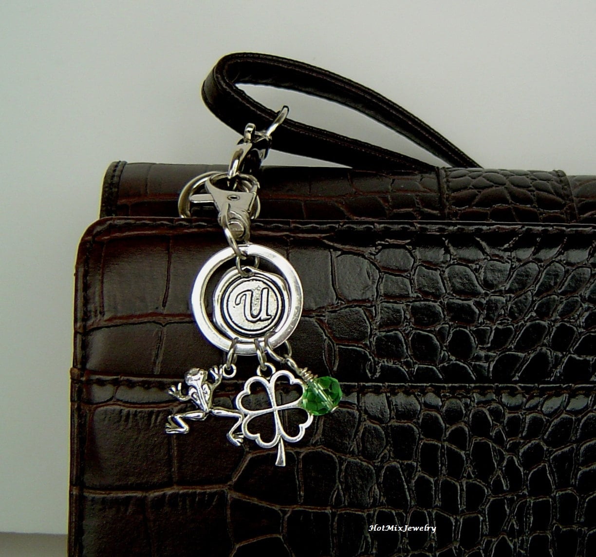 Frosch Blatt Nelke Glück Blume Charme Schlüsselanhänger, Personalisierte Antik Silber Wachs Siegel Initial Birthstone, Schlüsselanhänger von HotMixJewelry