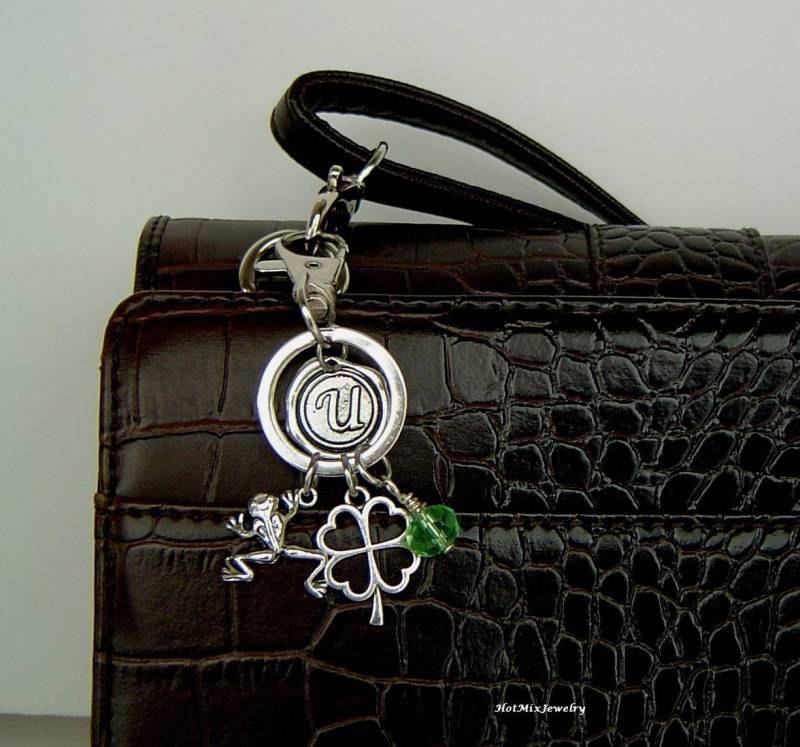 Frosch Blatt Nelke Glück Blume Charme Schlüsselanhänger, Personalisierte Antik Silber Wachs Siegel Initial Birthstone, Schlüsselanhänger von HotMixJewelry