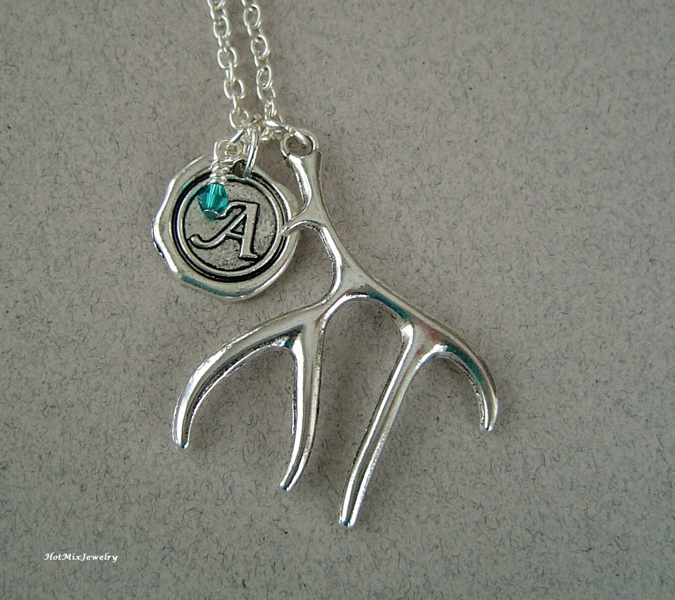 Großen Hirsch Geweih Charm Halskette, Personalisierte Antik Silber Wax Seal Birthstone Aus-, Große Halskette von HotMixJewelry