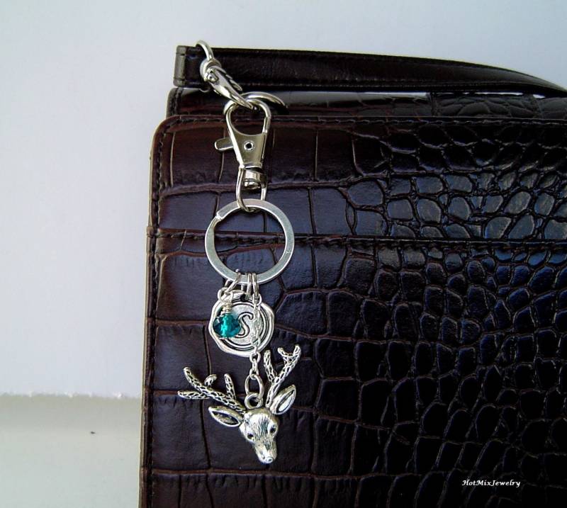 Hirsch Kopf Charme Schlüsselanhänger, Personalisierte Antik Silber Wachs Siegel Erste Hirschkopf Anhänger Schlüsselanhänger von HotMixJewelry