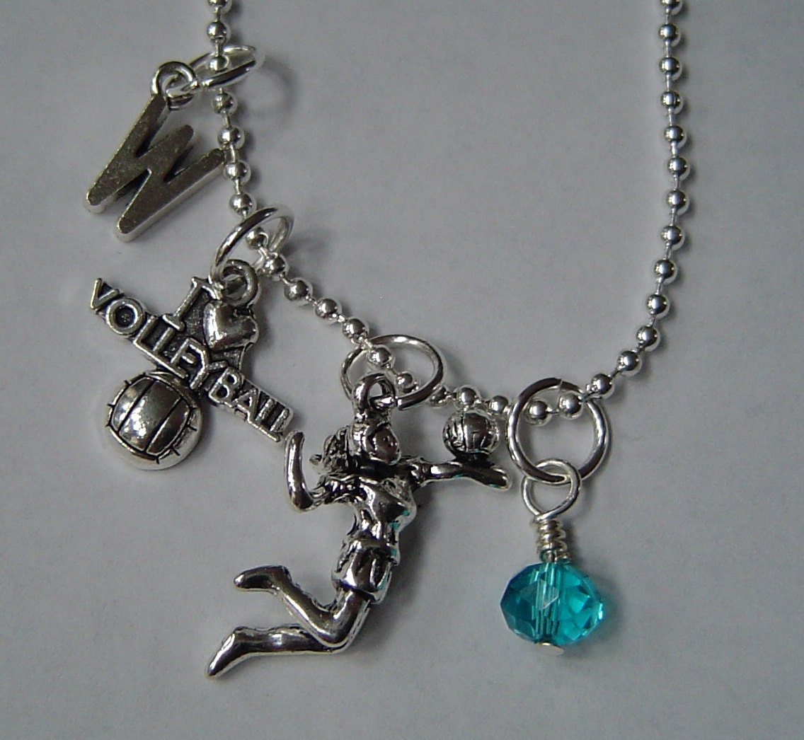 Ich Liebe Volleyball & Player Individuell Halskette Mit Anfänglichen Birthstone Antique Silberkette Ich Spieler, Volleyball-Team von HotMixJewelry