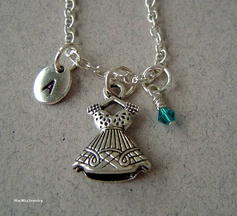 Kleid, Halskette, Personalisierte Hand Gestempelt Anfängliche Monogramm Birthstone Antiken Partei Kleid Charm Halskette von HotMixJewelry