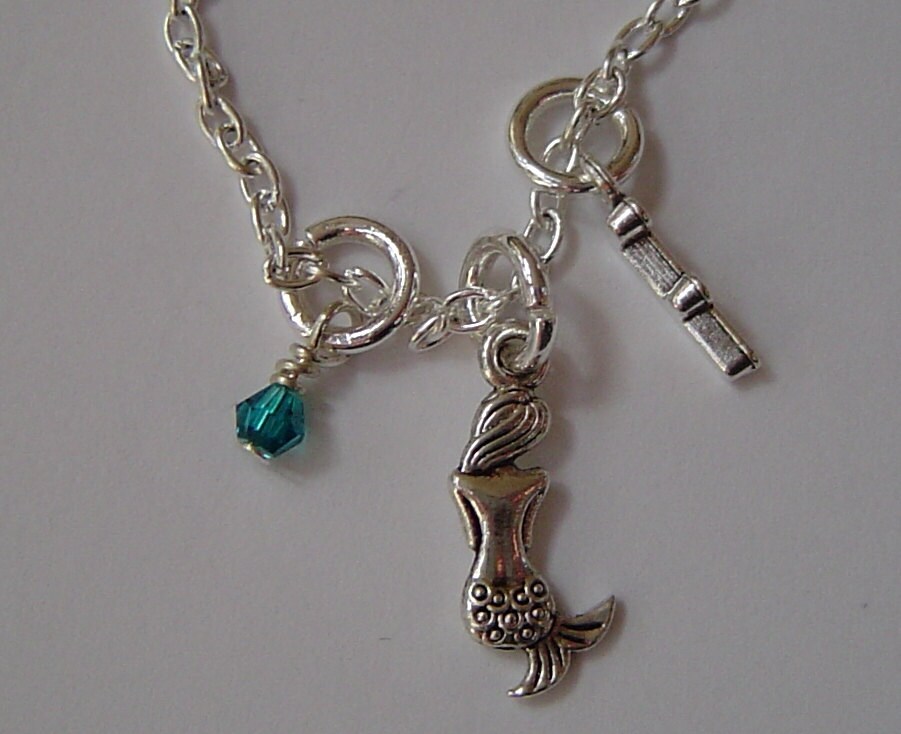 Kleine Meerjungfrau Charm Halskette, Personalisierte Birthstone Aus-, Antik Silber Mermaid Halskette von HotMixJewelry