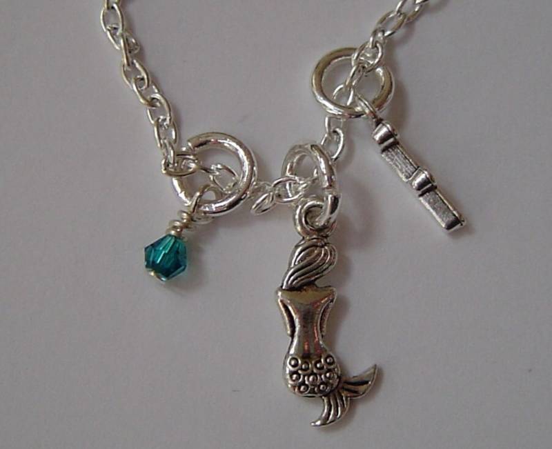 Kleine Meerjungfrau Charm Halskette, Personalisierte Birthstone Aus-, Antik Silber Mermaid Halskette von HotMixJewelry