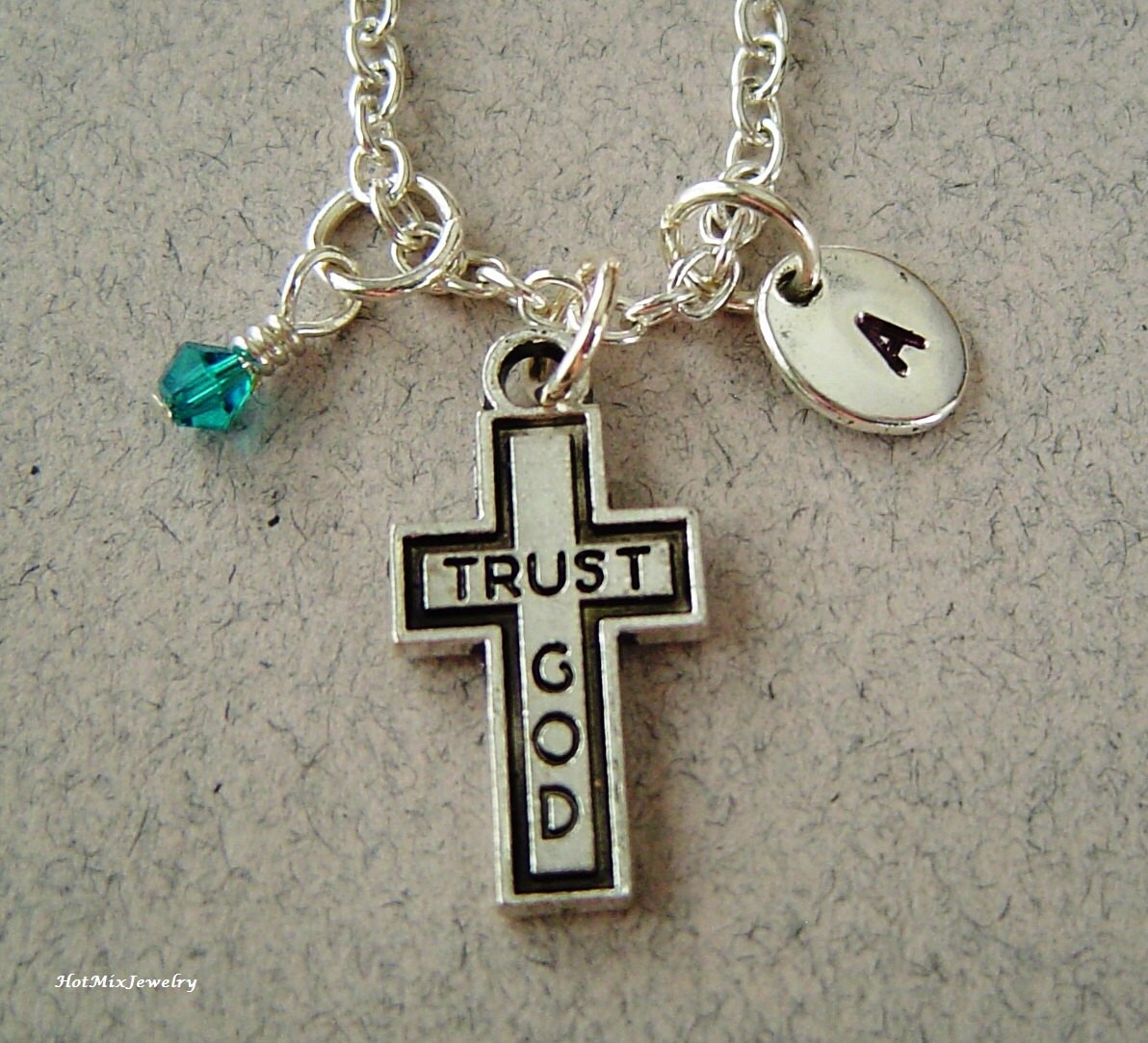 Kreuz Anhänger Halskette Personalisierte Hand Gestempelt Ersten Monogramm Antiksilber Vertrauen Gott von HotMixJewelry
