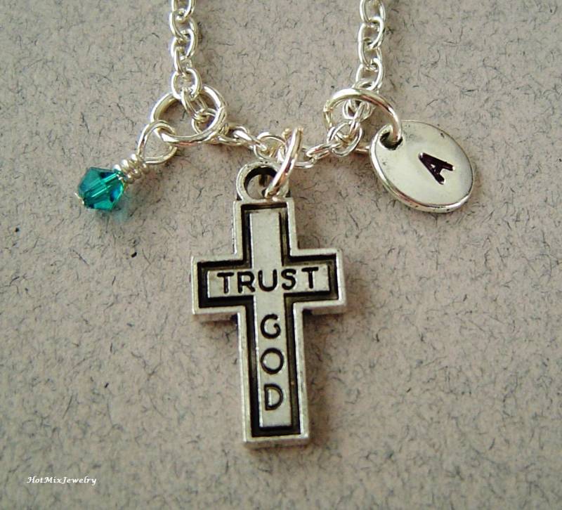 Kreuz Anhänger Halskette Personalisierte Hand Gestempelt Ersten Monogramm Antiksilber Vertrauen Gott Kreuz Anhänger Halskette Personalisierte Hand Gestempelt Ersten Monogramm Antiksilber Vertrauen Gott von HotMixJewelry