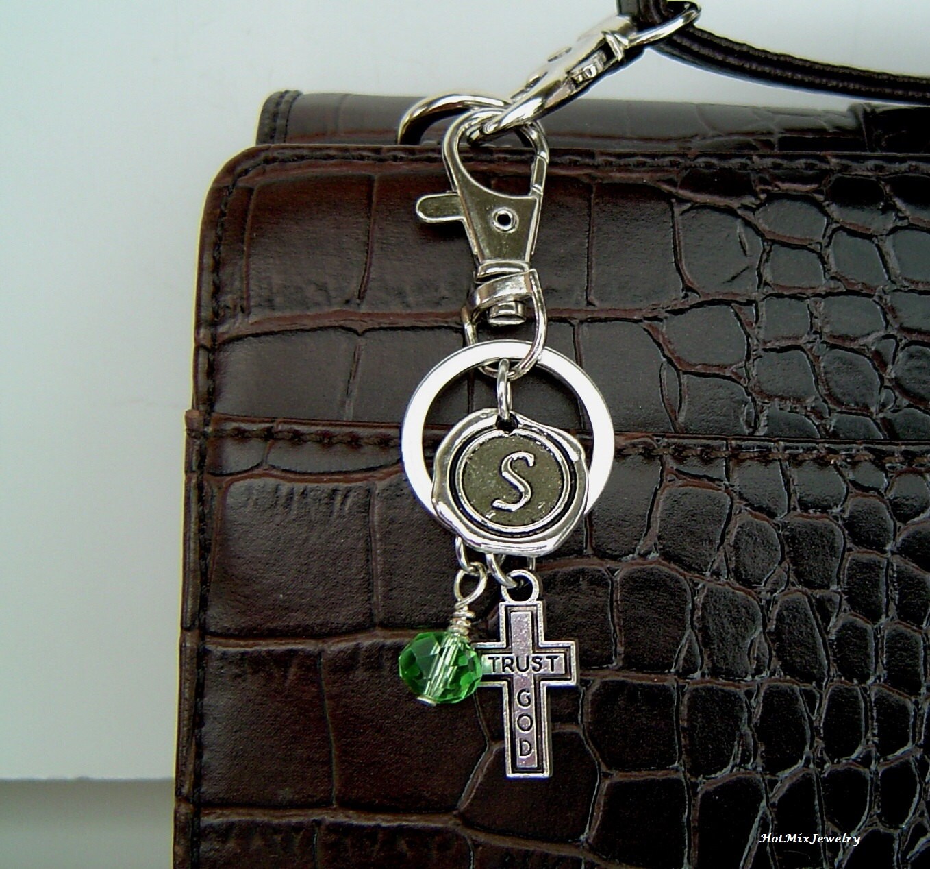 Kreuz Anhänger Schlüsselanhänger Personalisierte, Antik Silber Wachs-Siegel-Initial Und Birthstone Schlüsselanhänger, Vertrauen Gott von HotMixJewelry