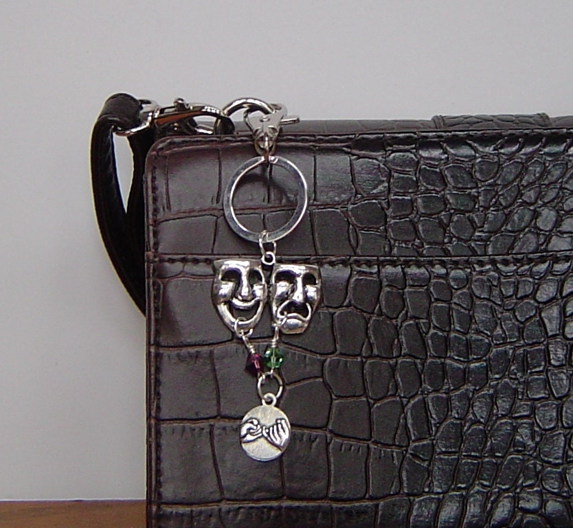 Masken Und Pinky Versprechen Charme Schlüsselanhänger, Personalisierte Zwei Birthstones Silber-Ton-Komödie/Tragödie Theater Schlüsselanhänger von HotMixJewelry