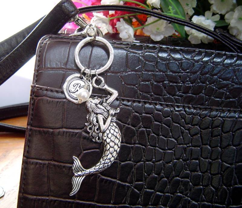 Meerjungfrau-Charme-Schlüsselanhänger, Personalisierte Antik Silber Wachs Siegel Erste Meerjungfrau Schlüsselanhänger, Charme Schlüsselanhänger von HotMixJewelry