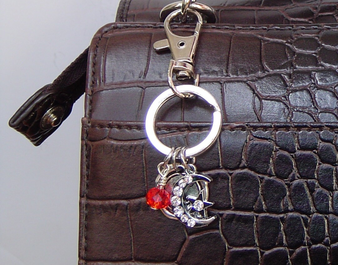 Mond & Sterne Schlüsselanhänger, Personalisierte Antik Silber Wachs Siegel Anfangs Und Birthstone Silberfarbenen Strass Charme Schlüsselanhänger von HotMixJewelry