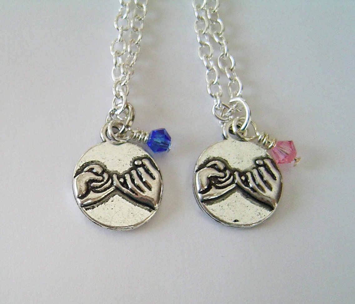 Paar Von Pinky Promise Halskette Mit Birthstone, Beste Freundin Personifiziert Halskette, Antique Silver Schwören Versprechen Charm von HotMixJewelry