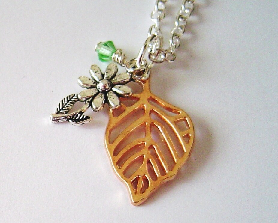 Personalisierte Kette Mit Birthstone, Hohlen Blatt Und Sonnenblume Charms Für Schwester Bruder Mutter Vater Freundin von HotMixJewelry