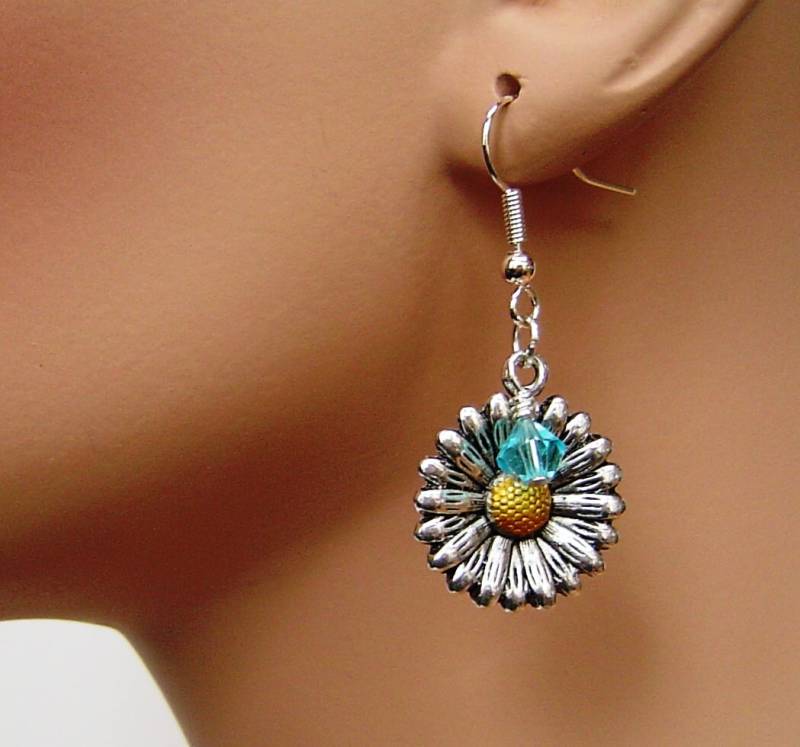 Personalisierte Ohrringe Mit Ihrem Gewählten Birthstone, Antik Silber Sonnenblume Charme Für Mädchen Mom Schwester Freunde; Beste Geschenk von HotMixJewelry