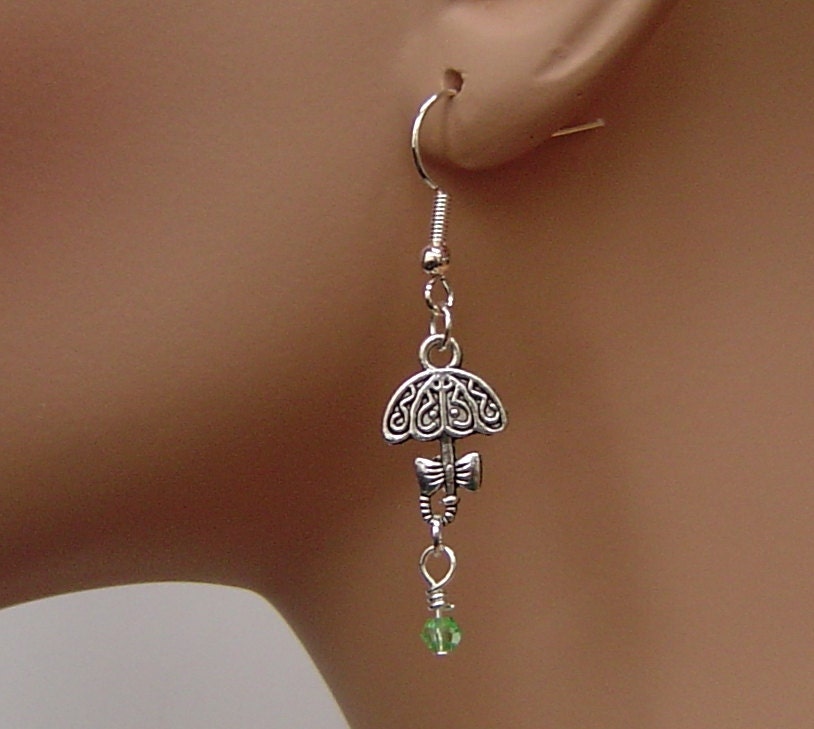 Personalisierte Ohrringe Mit Ihrem Gewählten Birthstone Antique Silber Schirm Charme, Ihr Leben Immer Unter Schutz von HotMixJewelry