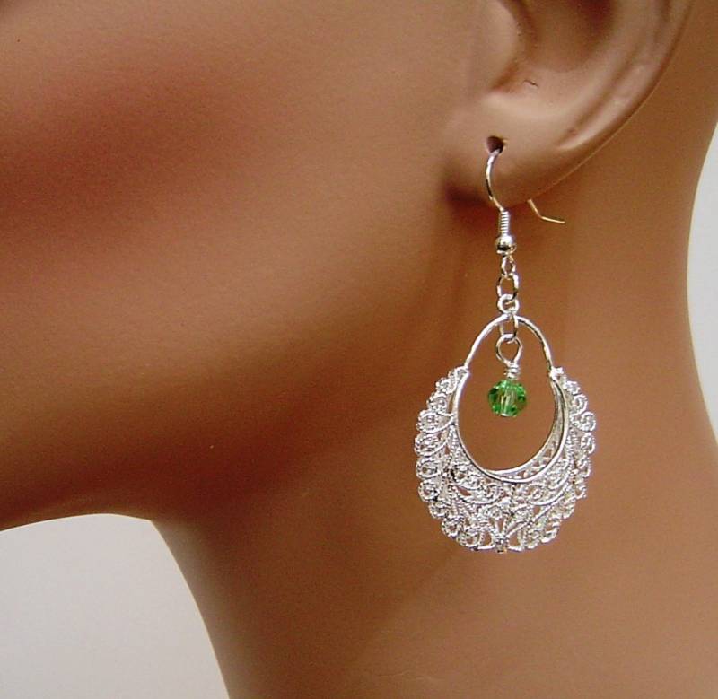 Personalisierte Ohrringe Mit Ihrem Gewählten Birthstone Silber Versilbert Kupfer Hohlen Filigrane Für Mädchen Mom Schwester Freunde; Beste Geschenk von HotMixJewelry