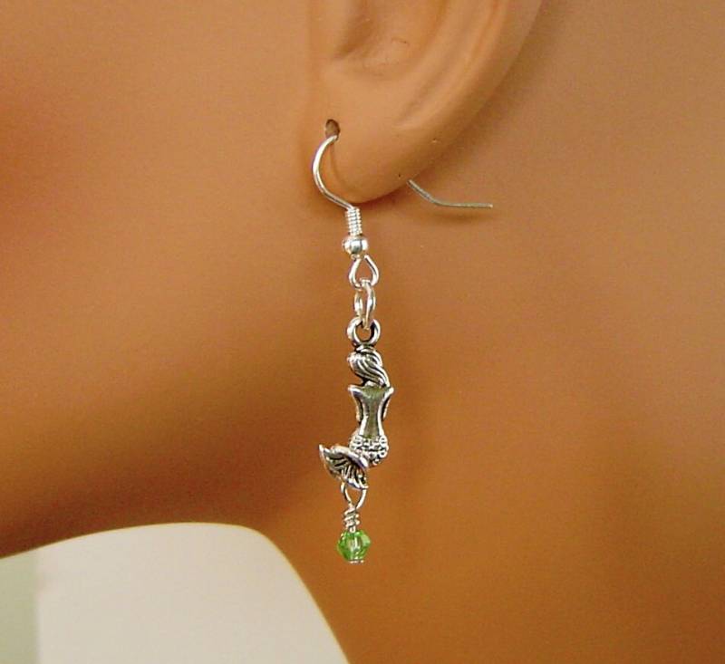 Personalisierte Ohrringe Mit Ihrem Gewählten Geburtsstein, Antik Silber Kleine Meerjungfrau Charm Für Mädchen Mama Schwester Freunde von HotMixJewelry