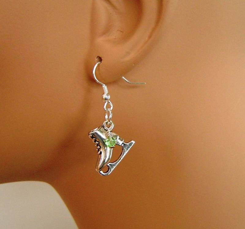 Personalisierte Ohrringe Mit Ihrem Gewählten Geburtsstein, Antik Silber Schlittschuh Charm Für Mädchen Mama Schwester Freunde von HotMixJewelry